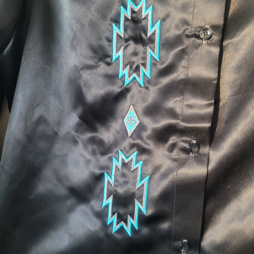 Hero Rodeo Women's Black/Blue Satin Western Button Up Shirt Size L - Picture 2 of 8